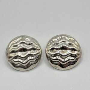 Sterling Silver 925 Clip-On Earrings Textured Wave Design